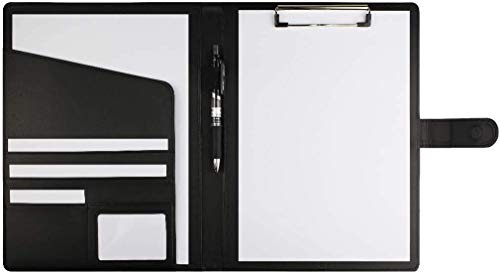 Dproptel PU Leather A4 Clipboard Business Portfolio Padfolio File Folder Interview Resume Document Storage Organizer with Writing Pad Card Holder for Meeting and Interviews (Black)