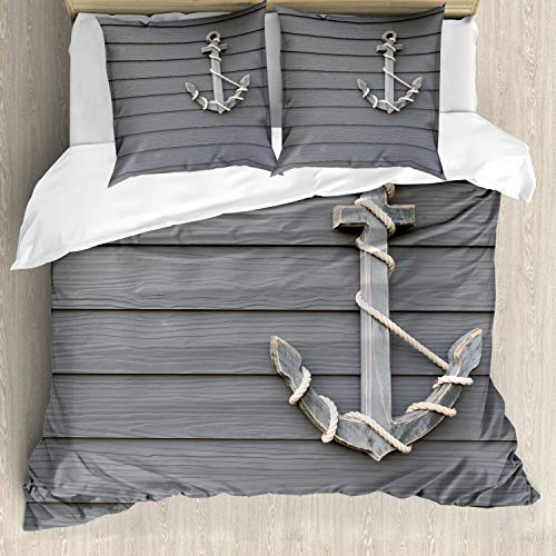 ABAKUHAUS Anker Bettwäsche Set für Doppelbetten, Antike Wand Navy Natur, Weicher Microfaserstoff Allegigeignet kein Verblassen, Grau Weiß