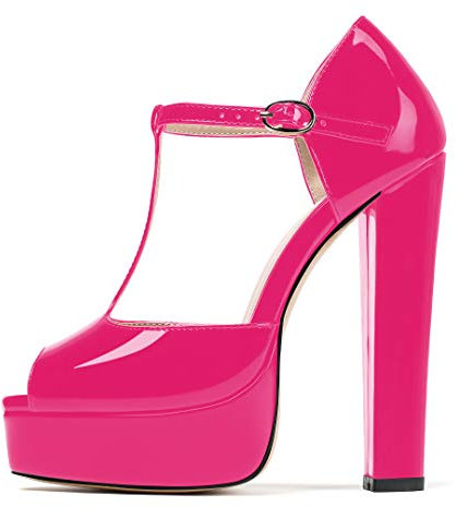 Mettesally Sandali con Plateau Donna,Scarpe col Tacco con Cinturino a T Donna,Sandali Donna - Rosa EU38