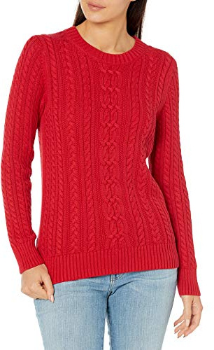 Amazon Essentials dam fiskarkabel långärmad tröja med rund hals (finns i plusstorlek), röd, X-Large