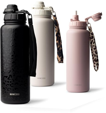 MAMEIDO Gourde Isotherme avec paille 700 ml (Femme Fatale) | 12h chaud/24h froid, étanche & sans BPA avec bouchon sport 2-en-1 & dragonne, Gourde isotherme enfant avec paille