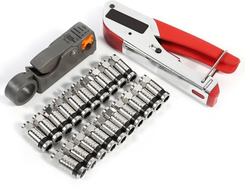 Kit de Herramientas de Compresión de Pelacables Giratorio de Doble,Crimpadora Terminales Alicates Engarzadora de Cable Coaxial,Tipo 20 F para Cable Coaxial RG58 RG59 RG6 RG-62