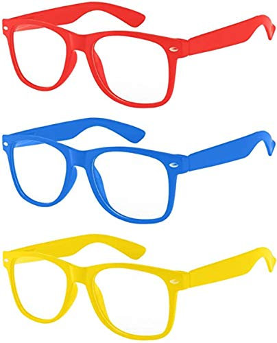Boolavard 3 Paia di Occhiali con lenti Trasparenti per Bambini Proteggono gli Occhi dei Bambini dal Blocco UVB UVA (Rosso, Blu, Giallo)