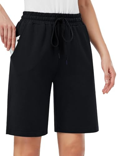 MOVE BEYOND Bermuda da Donna con 3 Tasche con Coulisse Pantaloncini Sportivi da Donna da Allenamento Salotto Yoga, Nero, M
