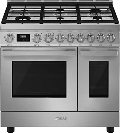 Smeg Portofino 90cm Dual Fuel Twin Oven Range Cooker - Stainless Steel