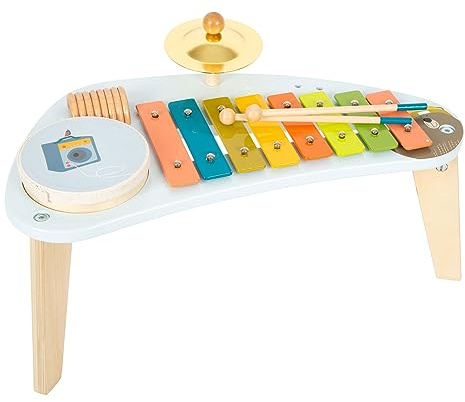 small foot Groovy Beats 12255 Wooden Music Table with Cymbal, Xylophone, Ratchet and Drum 3+ Years