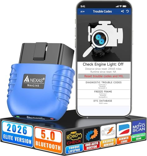 NexLink Bluetooth OBD2 Scanner Profi-Diagnosegerät für Motorkontrollleuchte mit Live-Daten & Leistungstest, Wireless OBD2 Code Leser für iPhone & Android & Windows