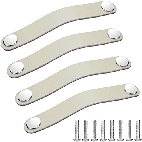 COTBY Stück Ledergriffe Möbelgriff Leder Möbel Lederschlaufe für Schrankgriffe Leder Schranktür Schublade Leder Möbelknöpfe mit Schrauben,75x25mm (Weiß)