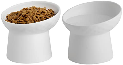 KITCHENLESTAR Keramiska upphöjda kattskålar, förhöjda kattmat- och vattenskålar, set med 2 (vit)