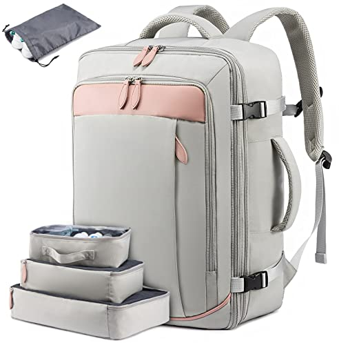 LOVEVOOK Reiserucksack Handgepäck Flugzeug, Rucksack Damen, Erweiterbarer Kofferrucksack Flugzeug, Große Reisetasche Damen, Weekender Sportrucksack, Travel Bag, Rosa