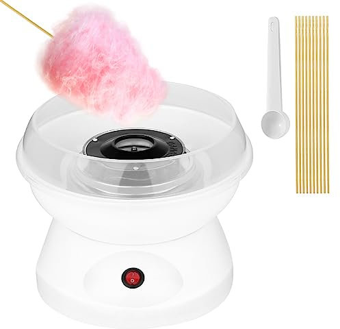 Irishom Machine à Barbe à Papa Portable Machine à Barbe à Papa de Bureau 450W Bol prévention des éclaboussures Cuillère à Sucre 10 bâtonnets Bonbons pour Un Usage Domestique