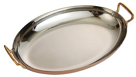 UGCER Stainless Steel Oval Spanish Paella Pan, Non Stick Uncoated Saucepan Soup Hot Pot Stockpot with Dual Handle for Home Cooking Cookware Kitchen,Rose Gold,36cm