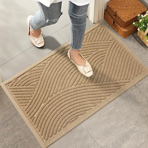 HIYARD Sturdy Front Door Mat, Absorbent Muddy Dirt Resist Welcome Door Mats Outdoor Indoor, Stain and Fade Resistant, Non-Slip Backing Entry Mat Low Profile Doormat for Entryway, 36×24, Beige
