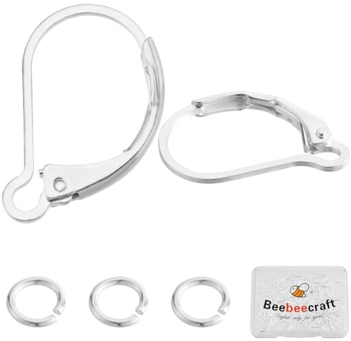 Beebeecraft 40 Stück Brisur Ohrringzubehör 925 Sterlingsilber Plattierte 15.5x10x1.5 mm Französische Ohrringhaken Mit 40 Stück Biegering Für Die Schmuckherstellung
