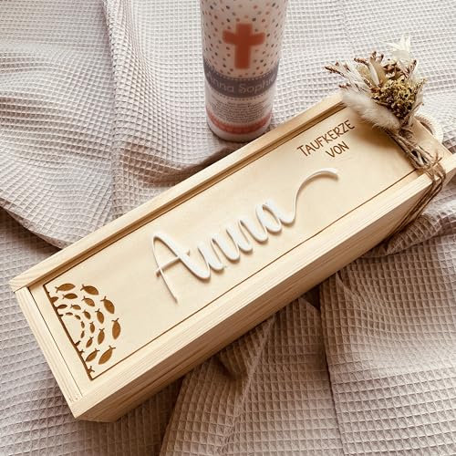 Aufbewahrungsbox für Taufkerzen | personalisierte Kerzenbox mit Namen | Holzkiste mit Gravur für die Taufkerz