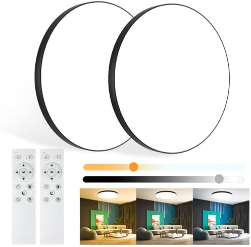 Deckenlampe Led Deckenleuchte Led Dimmbar mit Fernbedienung,2Stück Ø28cm 3000K~6500K,24W 2000LM, IP44 Wasserfest,Led Deckenlampe Lampe Wohnzimmer Rund für Schlafzimmer/Balkon/Bad/Flur [Schwarzer Rand]