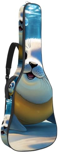 Schöne Tasche für Akustikgitarre, wasserdichte Gigbag mit Staufächern, Schutzschicht und mehreren Taschen, schönes Kaninchen schwimmt unter Wasser, Mehrfarbig Nr. 08, 42.9x16.9x4.7 in, Gitarrentasche
