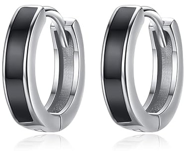 TANGPOET Schwarz Creolen für Herren 925 Sterling Silber Kleiner Schläfer Ohrring Damen Huggie Ohrringe Geschenke für Jungen Frauen Beste Freunde, 12mm