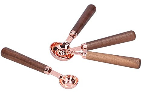 Rose Gold Measuring Cup with Walnut Handle Stainless Steel Measuring Spoon Set for Home Kitchen (Small Rose Gold Measuring Spoon Set of 4)