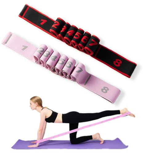YUBBYSTU 2pcs Yoga STRETCH Band, Yoga Stretch Bandes avec 8 Anneaux,Jambes Ceinture D'étirement des Ligaments, Sangle de Yoga Elastique pour Yoga, Fitness, Pilates,exercices de gymnastique