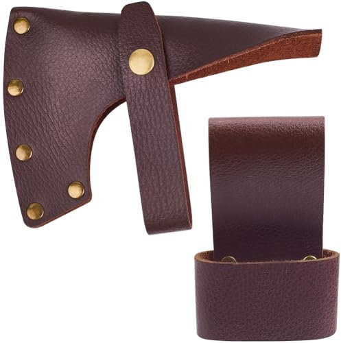 GORGECRAFT Genuine Leather Axe Sheath 5.9x4.3 Inch Coconut Brown Halloween Adjustable Hatchet Blade Cover Full Grain Leather Hand Axe Head Protector Camping for Lumberjack Outdoor Essentials