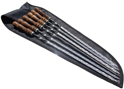 Grillspieße, Schampura für Fleisch, Spieße für Mangal Schaschlikspieße 6 St Schaschlik Spieße Edelstahl Holzgriff Grillspieß Schampura 62cm