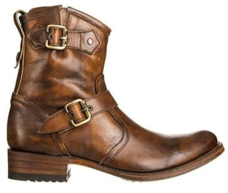 CrtTsks Herren Western Cowboy Stiefel aus Rindsleder Lederstiefel mit Gummisohle Biker Boots Knöchelboots Vintage Tanzen,Braun,43 EU