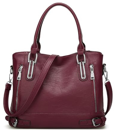 Long Keeper Leder Handtasche Damen - Tote Bag Shopper Tasche Kunstleder Handtasche Umhängetasche Groß Crossbody Damen Arbeitstasche Henkeltasche Schultertasche