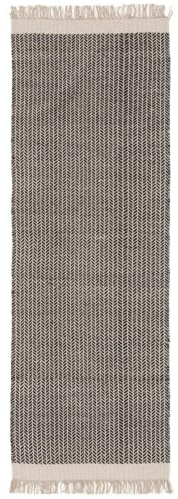benuta Pure Wollteppich Kim - Schwarz/Weiß 80x250 cm - Baumwolle,Wolle - Läufer & im Style: Ikat, Hygge & Cozy, Minimalistisch - Pflegeleicht für Wohnzimmer Schlafzimmer Flur Terrasse Balkon