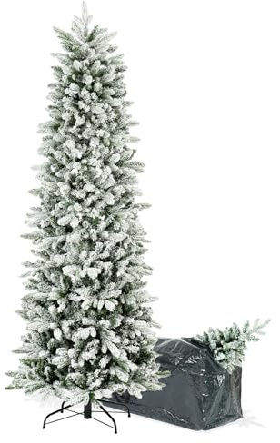 BOP Albero di Natale Slim Innevato Enea 210 cm, in PE Real Touch e PVC, Borsa Omaggio, Apertura ad Ombrello, Design Snello e Slanciato, Alto e Stretto