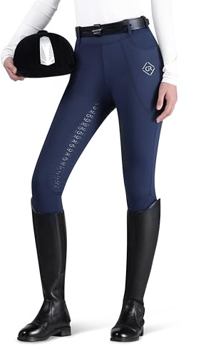 GemRebel Women’s Full Seat Riding Tights for Women – High Waisted Equestrian Breeches with Silicone Grip, Horse Riding Leggings with Deep Pockets Navy Medium