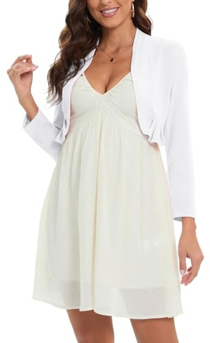Hobrounn Bolero para mujer, manga larga, elegante, cárdigan corto, cárdigan bolero, parte delantera abierta, parte superior, Blanco, XL