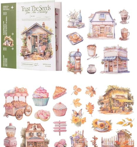 Set di 50 fogli di adesivi per album di ritagli, fiori, natura, pianta, adulti, adesivi per libri, diari, accessori estetici per album di ritagli, decalcomanie (vita)
