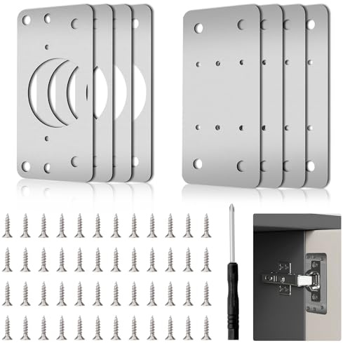 8 Stück Schrank Scharnier Reparaturplatte mit Schrauben, Edelstahl Scharnier Reparaturset, 9 x 5 cm Küchenscharnier Reparaturplatten für Schrank, Fenster, Kisten, Wohnmöbel