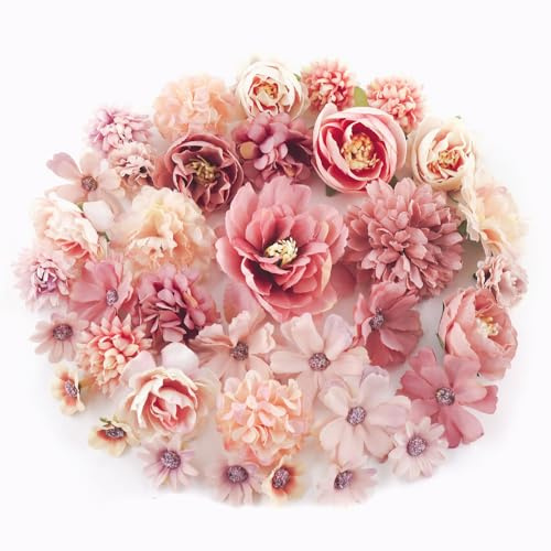 37 Stück Kunstblumen Blumenköpfe Basteln 2-8cm Fake Künstliche Blumen | Artificial Flowers Streudeko Blumen Mini Seidenblumen, für Kuchendekoration, Hochzeit, Zuhause, DIY-Basteln, Scrapbooking