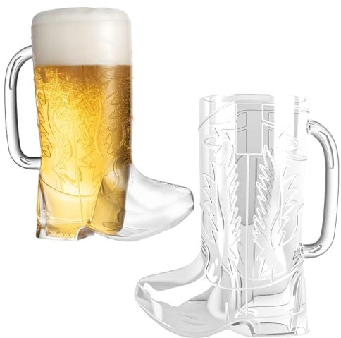 SilverChry Vasos de plástico con diseño de botas vaqueras de cerveza, 17 cm de altura, 12,7 cm de ancho, con asa