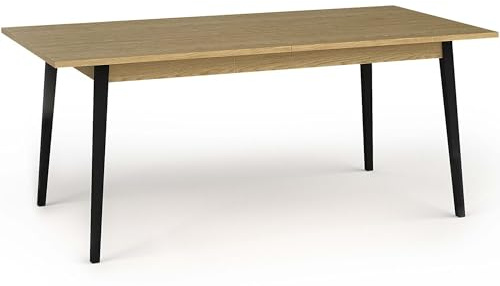 konsimo Vidis Esstisch ausziehbar 160-200 cm inkl. Tischplatte Helle Eiche/Schwarz Esszimmertisch Vintage Landhaus - 200x90x75 cm - Tisch Küchentisch Speisetisch - Esszimmer Küche