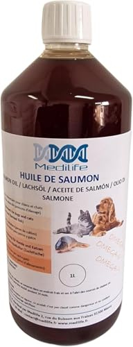 1L di olio di salmone naturale al 100% per cani, gatti e cavalli, ricco di Omega 3-6-9 e vitamine (1L)
