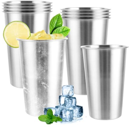 AKOLAFE 10 Stück Edelstahlbecher 500ml Edelstahl Becher 17oz Trinkbecher Stapelbar Metallbecher Groß Faltbarer Camping Becher Edelstahl BPA-frei Reisebecher für Picknick, Partys