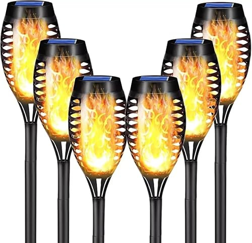 Fabulouz Flame Effect Solar Garden Lights – Flickering LED Torch Stakes, 27 cm – Waterproof Outdoor Pathway Lights, Auto On/Off, Solar Powered Garden Lamps – Pack of 3
