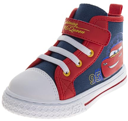 Josmo Cars Hightop Sneakers for Kids - Tow Mater and Lightning McQueen High Tops Shoe - Blue Red (Size 10 Toddler)