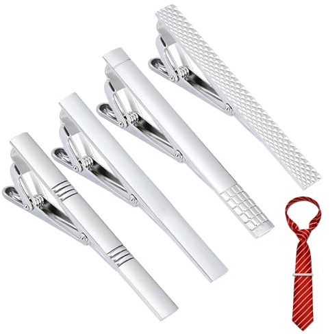 4Pcs Men's Silver Tie Clips Set, Stylish and Practical Tie Bar for Business, Formal and Casual Wear, Gift for Men, Elegant Tie Pins for Men