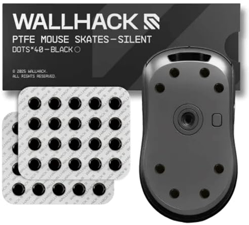 Wallhack PTFE Dot Silencioso Mouse Skates | Almohadillas Premium universales para Ratones Gaming | Deslizamiento Suave en Alfombrillas de Tela y Vidrio | Ajusta Velocidad y Control | Negro 7mm