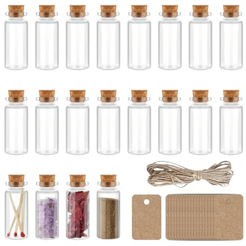 HIGA-JKL 10ml x 20 Mini Glasflaschen mit Korken Reagenzglas mit Korken Kleine Glasflaschen zum Befüllen Wunschflaschen Gewürzgläser Set, Geschenk Glasfläschchen für Hochzeit Party Dekoration