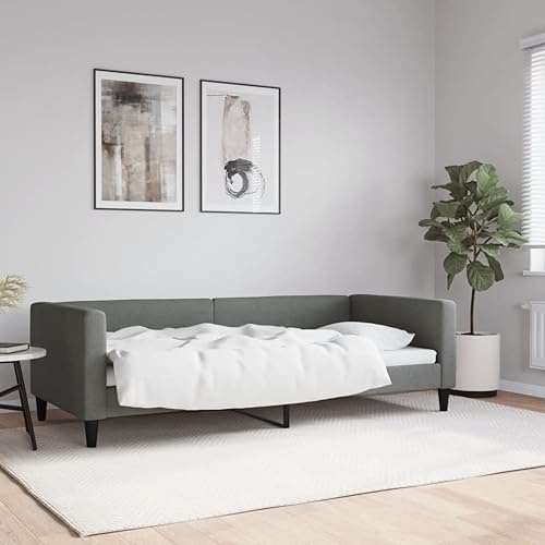 HaoChrymec Tagesbett Dunkelgrau Stoff, Vielseitig als Schlafsofa oder Einzelbett, Robustes Gestell aus Metall & Massivholz, schlafsofa, tagesbett, Für Wohnzimmer & Schlafzimmer, 90x200 cm