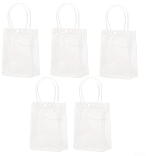 Eawfgtuw Wiederverwendbare transparente PVC-Tragetaschen mit Griffen, wasserdicht, transparent, Geschenktaschen-Set für Hochzeiten, Partys, Einzelhandelsverpackung (35 x 30 x 12 cm), 5 Stück