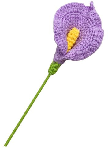 Gettimore Handgewebter Baumwollfaden Calla-Lilienstrauß, künstliche Blumen für Heimdekoration, lila und weiß, pflegeleicht