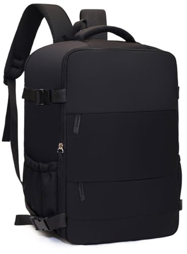 Treer Bagage Cabine 40x30x20cm Sac à Dos Voyage Cabine Avion Femme Homme, Noir Easyjet 24L Cabine Grande Bagage à Main sous Siège, Sac à Dos pour Ordinateur Portable 15 Pouces