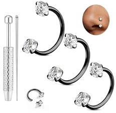 Chriscoco 3pcs G23 Titanium Nasenpiercing Internally Threaded Nasenring Silber 8/10/12MM Septum Piercings Gold Nostril Piercing Rook Tragus Helix Piercing Lippenpiercing 16G/18G/20G