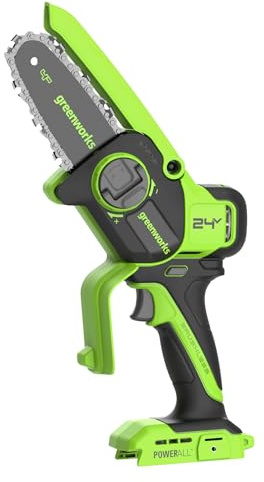 Greenworks 24V 10cm Mini Tronconneuse a Batterie, Scie à Chaîne à Batterie Sans Balais avec Système d'Huile Automatique, Vitesse de Coupe 7,8 m/s, Scie Électrique pour Branches d'Arbres, Seul l'Outil
